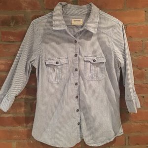 Blue and white strip button up